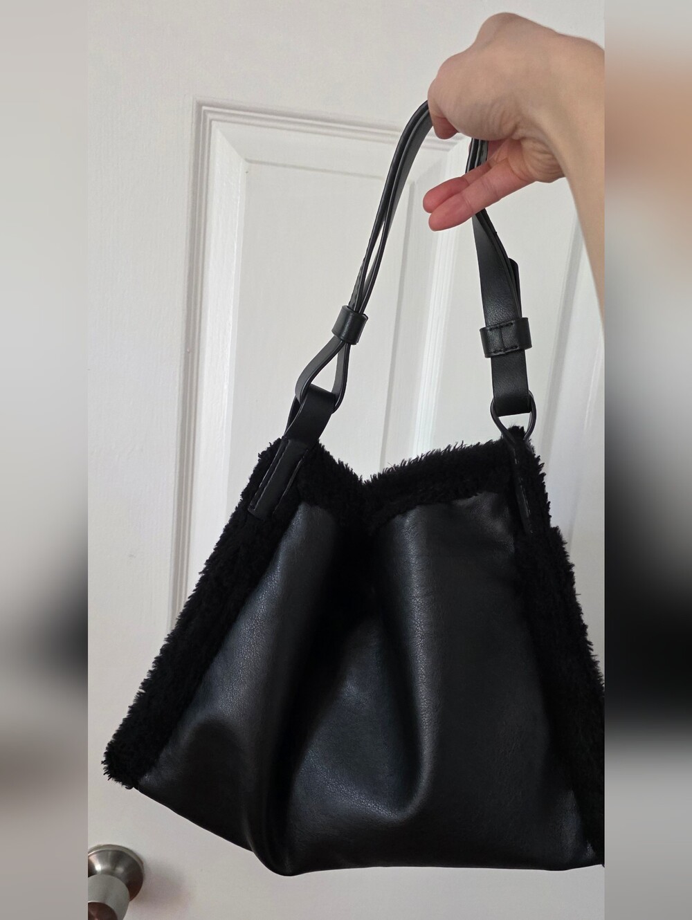Proenza Schouler White Label Minetta Bag Black Leather Shearling Tote Handbag